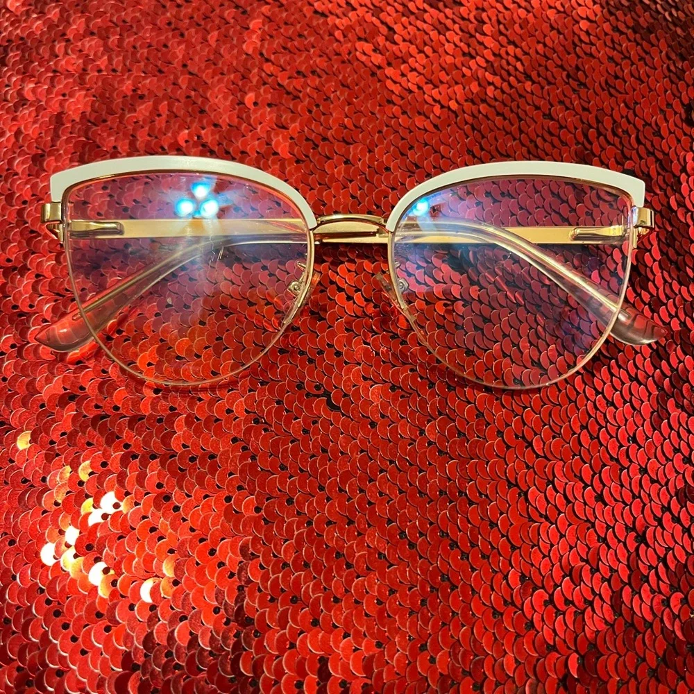 Chic Gold and White Cat-Eye Glasses